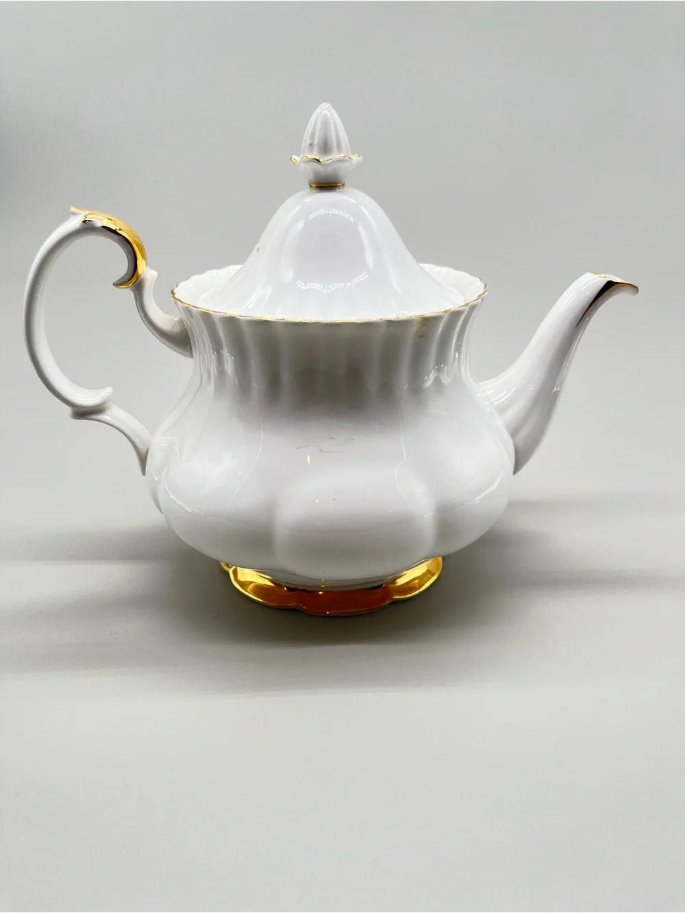 Royal  Albert Val D’Or bone china large teapot. White with 22k gold trim.  NWOT.